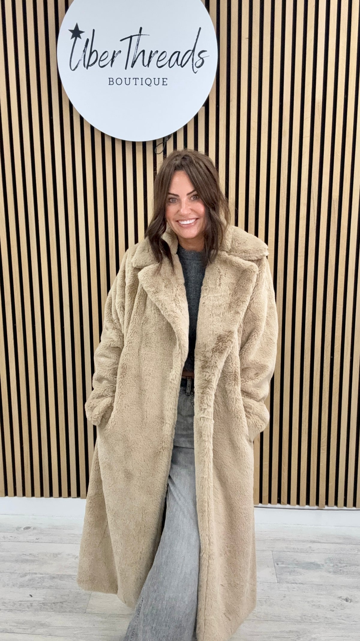 The Safron Longline Faux Fur Coat - Soft Camel (Size 16/18)