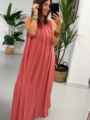 Crinkle Maxi Dress - Coral