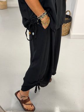 Ruched and Beaded Co-ord - Black