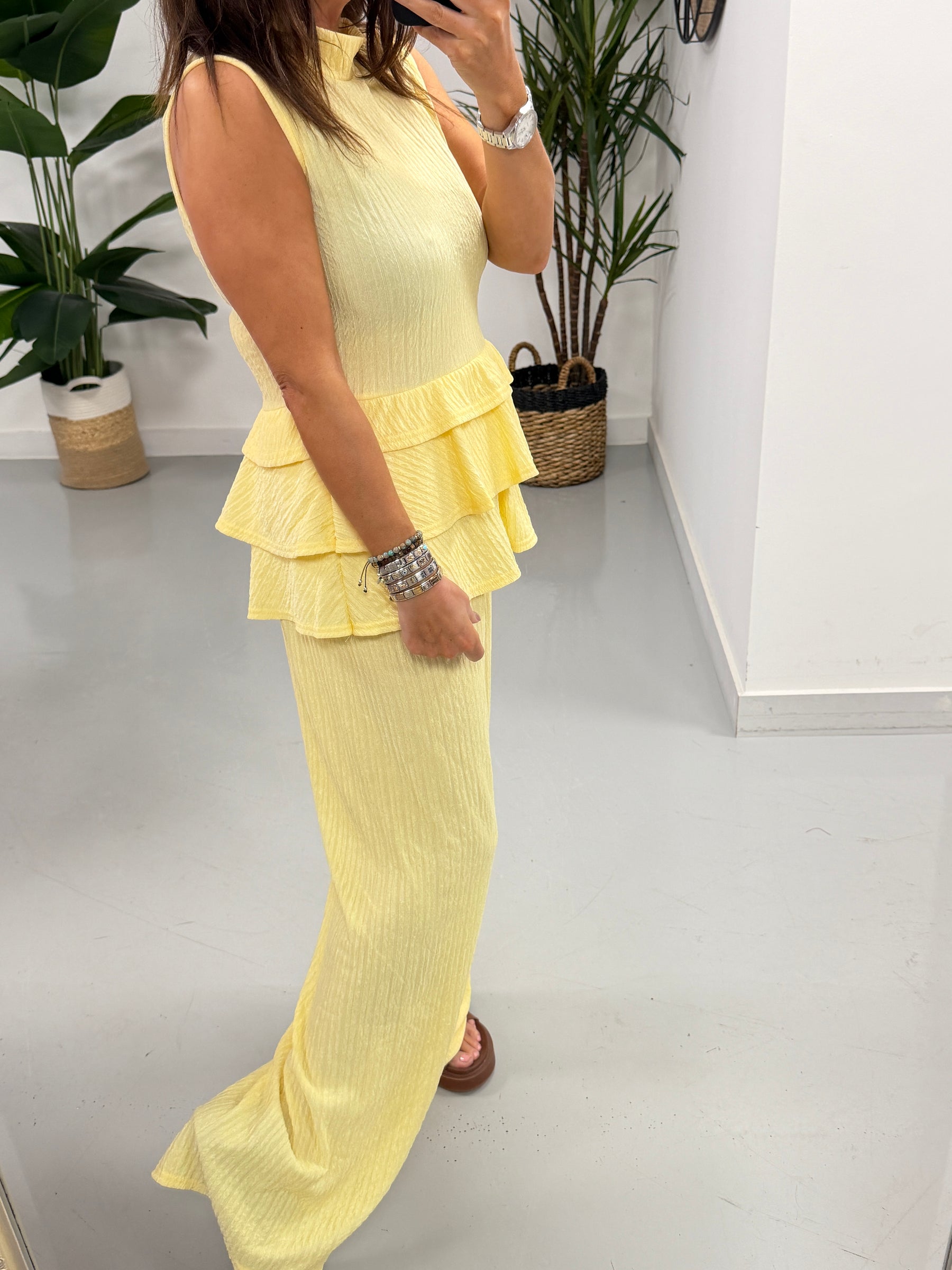The Peplum Crinkle Two Piece - Lemon
