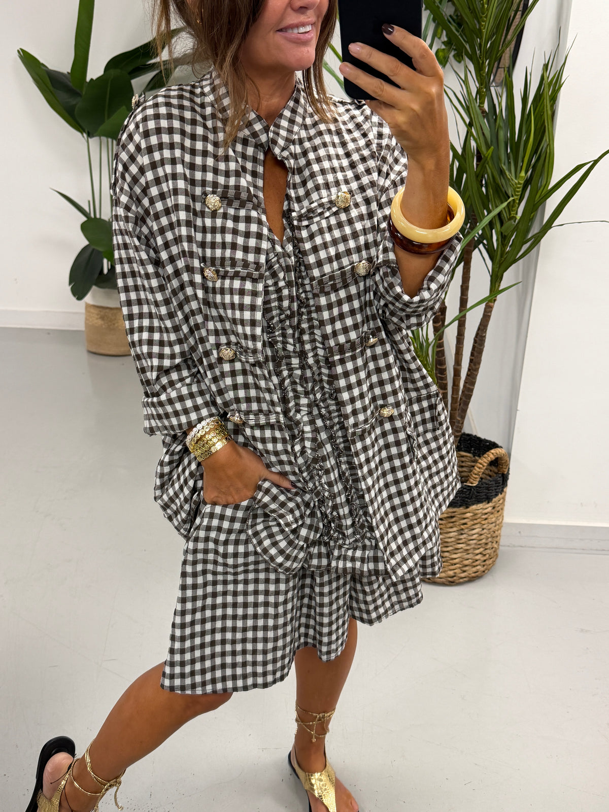 Gingham Military Jacket - Chocolate