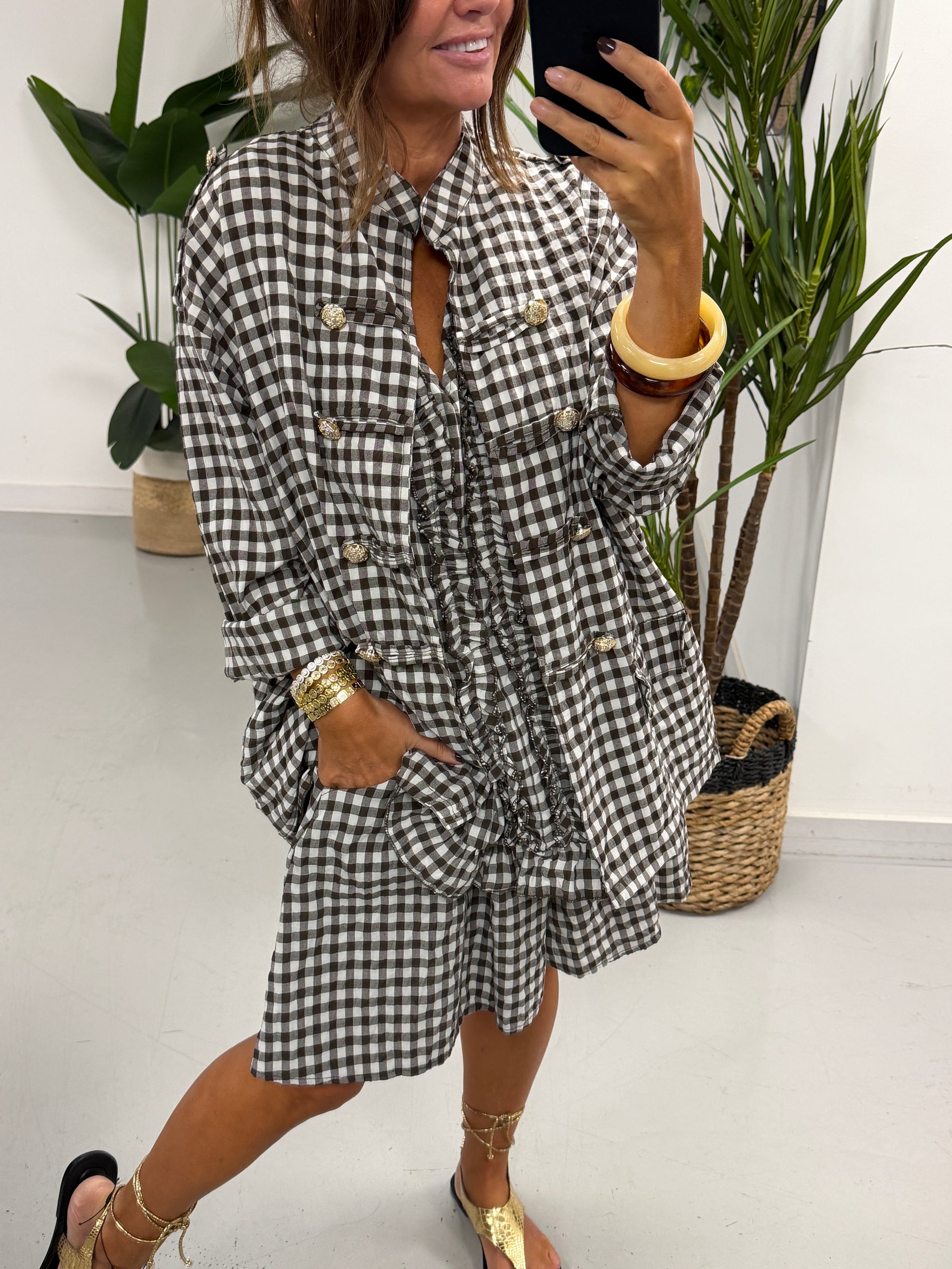 Gingham Military Jacket - Chocolate