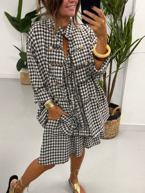 Gingham Military Jacket - Chocolate