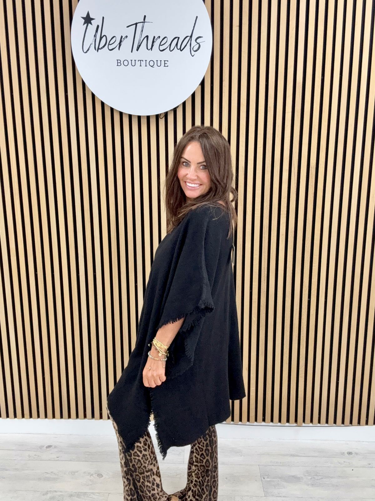 The Frayed Button Poncho - Black