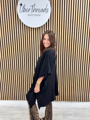 The Frayed Button Poncho - Black