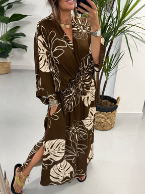 Leaf Cross Over Dress - Chocoate