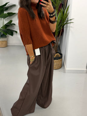 Faux & Fierce PU Wide Leg Trouser - Chocolate