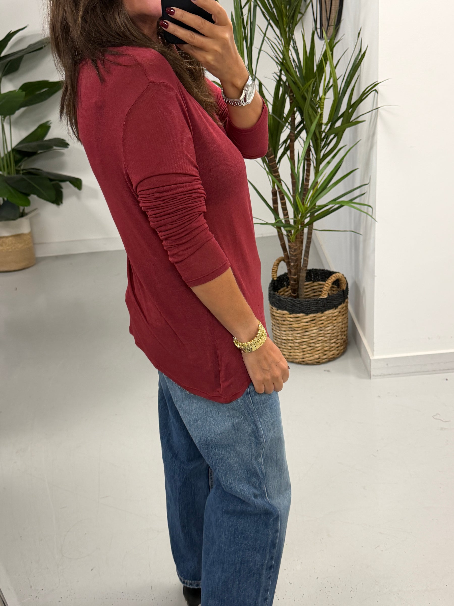 The Cashmere Blend Layering Top - Wine (Size 12-18)