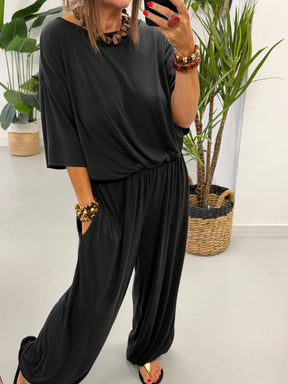The Weekend Slouch Ribbed Co-Ord - Black