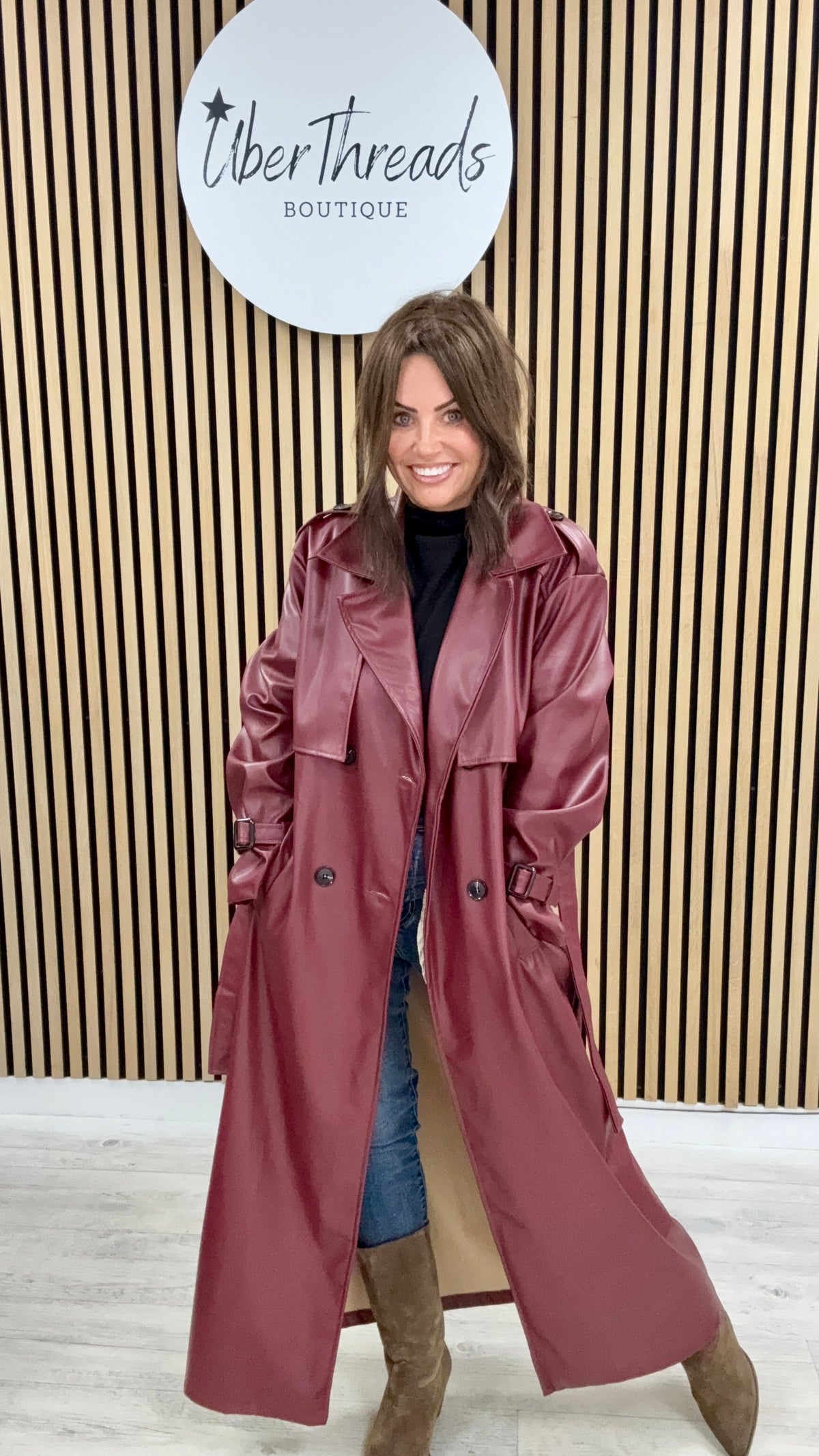 Chelsea PU Trench Coat - Burgandy