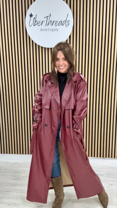 Chelsea PU Trench Coat - Burgandy