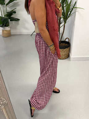 The Vichy Gingham Balloon Leg Jumpsuit - Wine