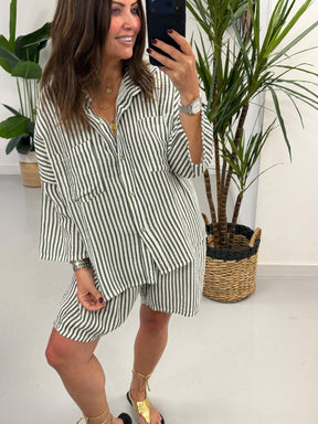 The Valencia Stripe Short Set - Khaki