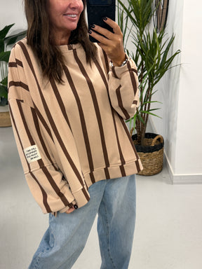 Sunset Stripe  “Life Isn’t Perfect” Sweater - Taupe/Chocolate (Size 12-18)