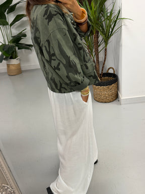 Camo Denim Military Jacket - Medium Khaki