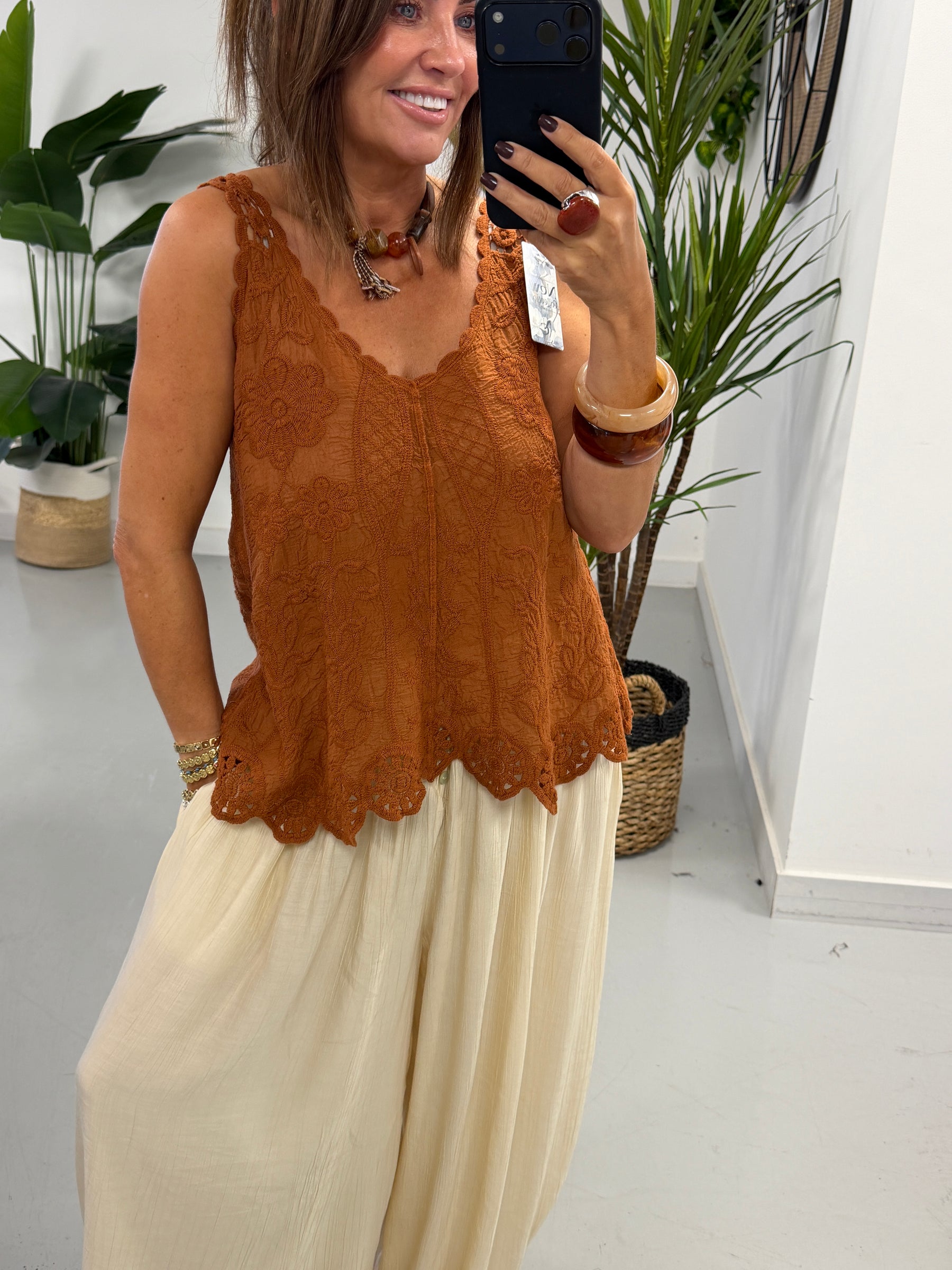 Cotton Patterned Vest - Rust