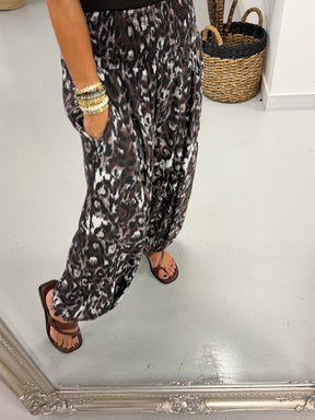 The Shirred TicToc Crinkle Balloon Trouser - Chocolate Animal