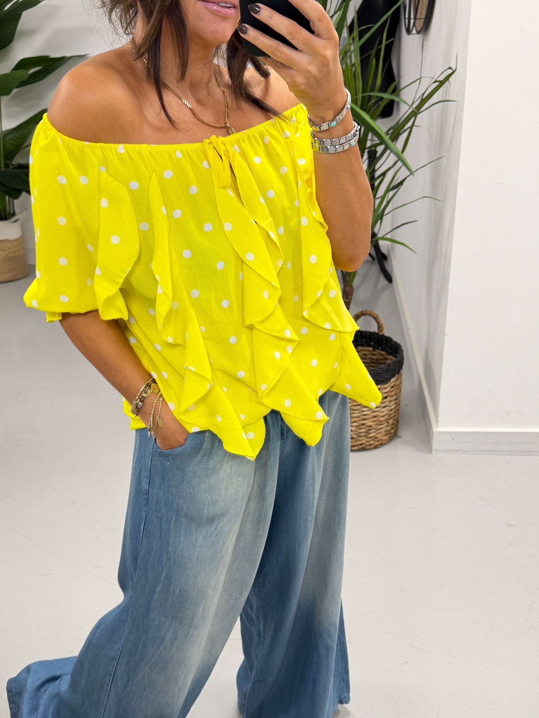 Spot of Summer Waterfall Blouse - Bright Yellow