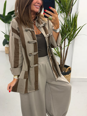 Bailey Wide Stripe Military Jacket - Taupe/Light Choc