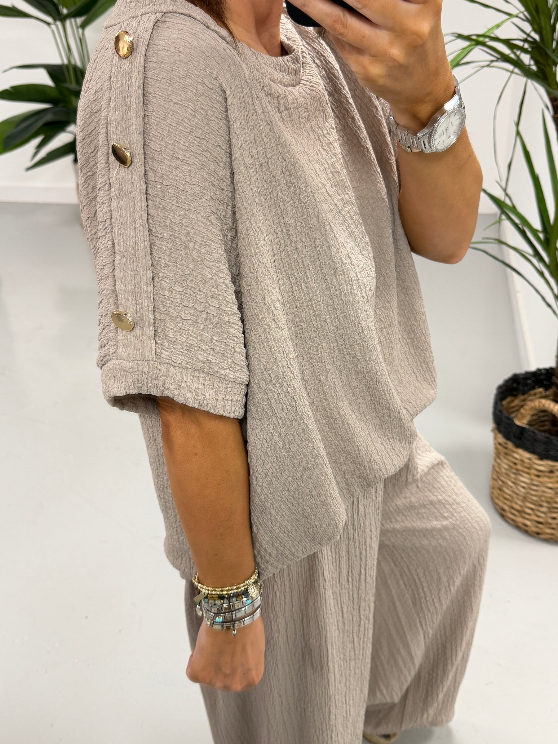 The Hallie Button Two Piece - Pebble