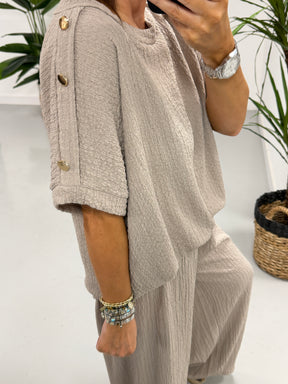 The Hallie Button Two Piece - Pebble