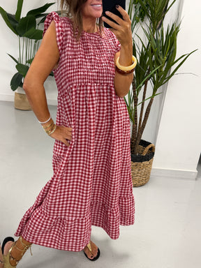 Gingham Midaxi Dress Dress - Wine