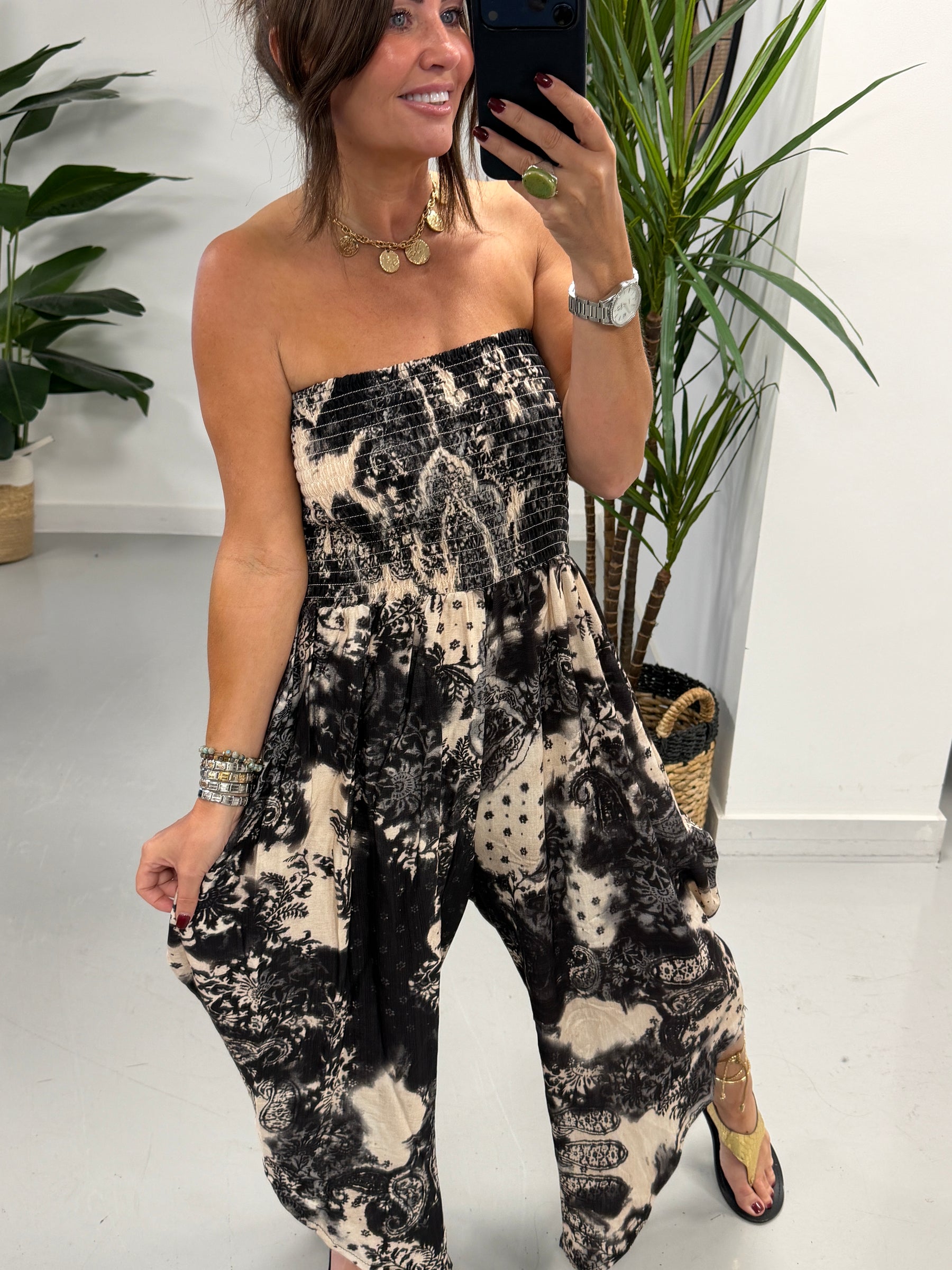 The Paisley Bandeau Jumpsuit- Black