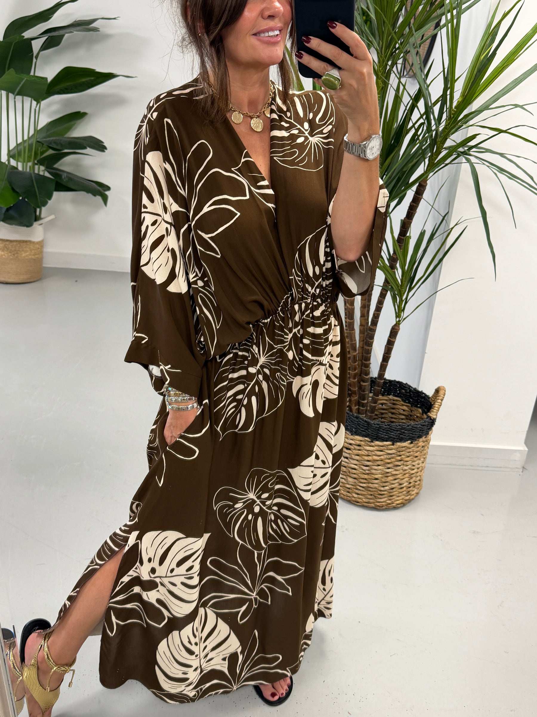 Leaf Cross Over Dress - Chocoate