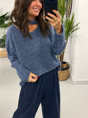 Slash Neck Knit  - Denim Blue (Size 10-16)