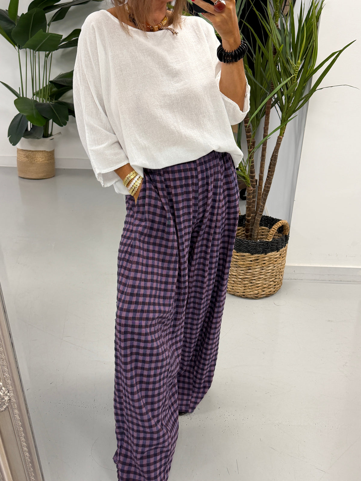 The Autumn Check Barrel Trousers - Purple
