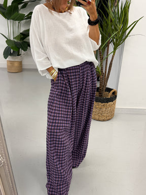 The Autumn Check Barrel Trousers - Purple
