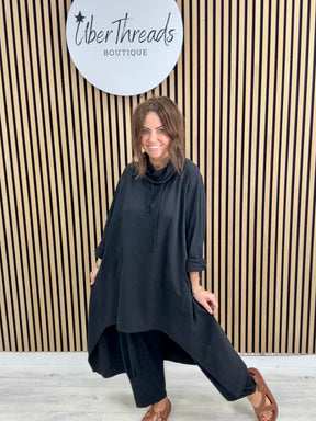 The New-Town Hi Lo Cowl Jersey - Black