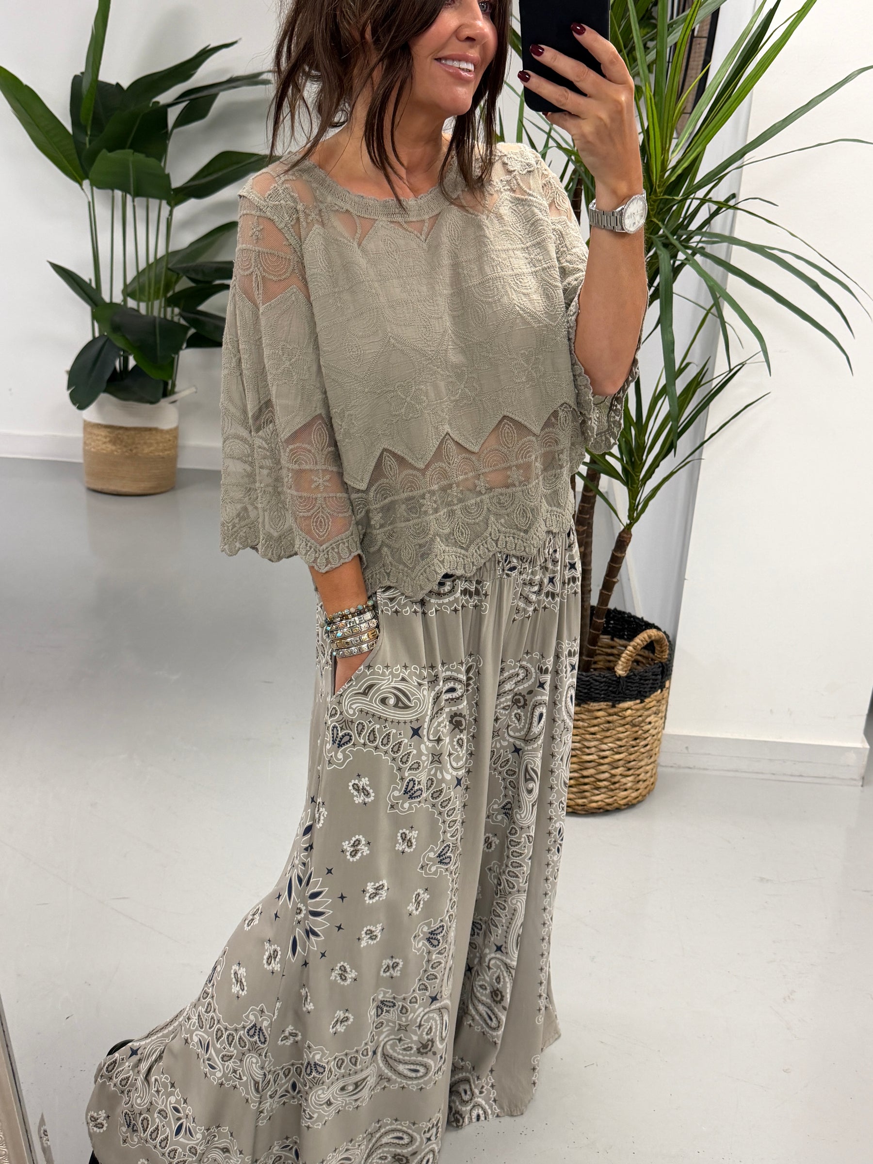 Seville Lace Top - Taupe