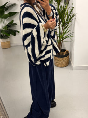 Zeta Otto Stripe Chunky Sleeve Knit - Navy (Size 10-18)