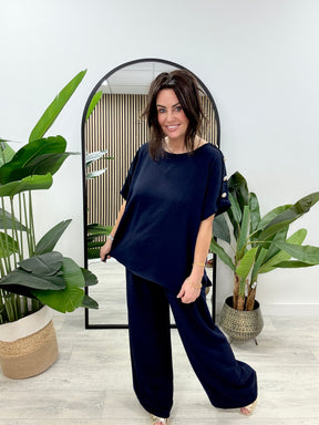 Military Button Co Ord Set - Navy