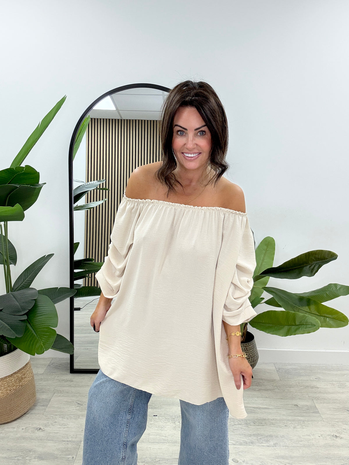 Palma Puff Sleeve Bardot - Stone