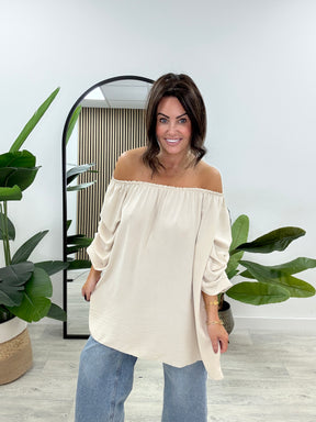 Palma Puff Sleeve Bardot - Stone