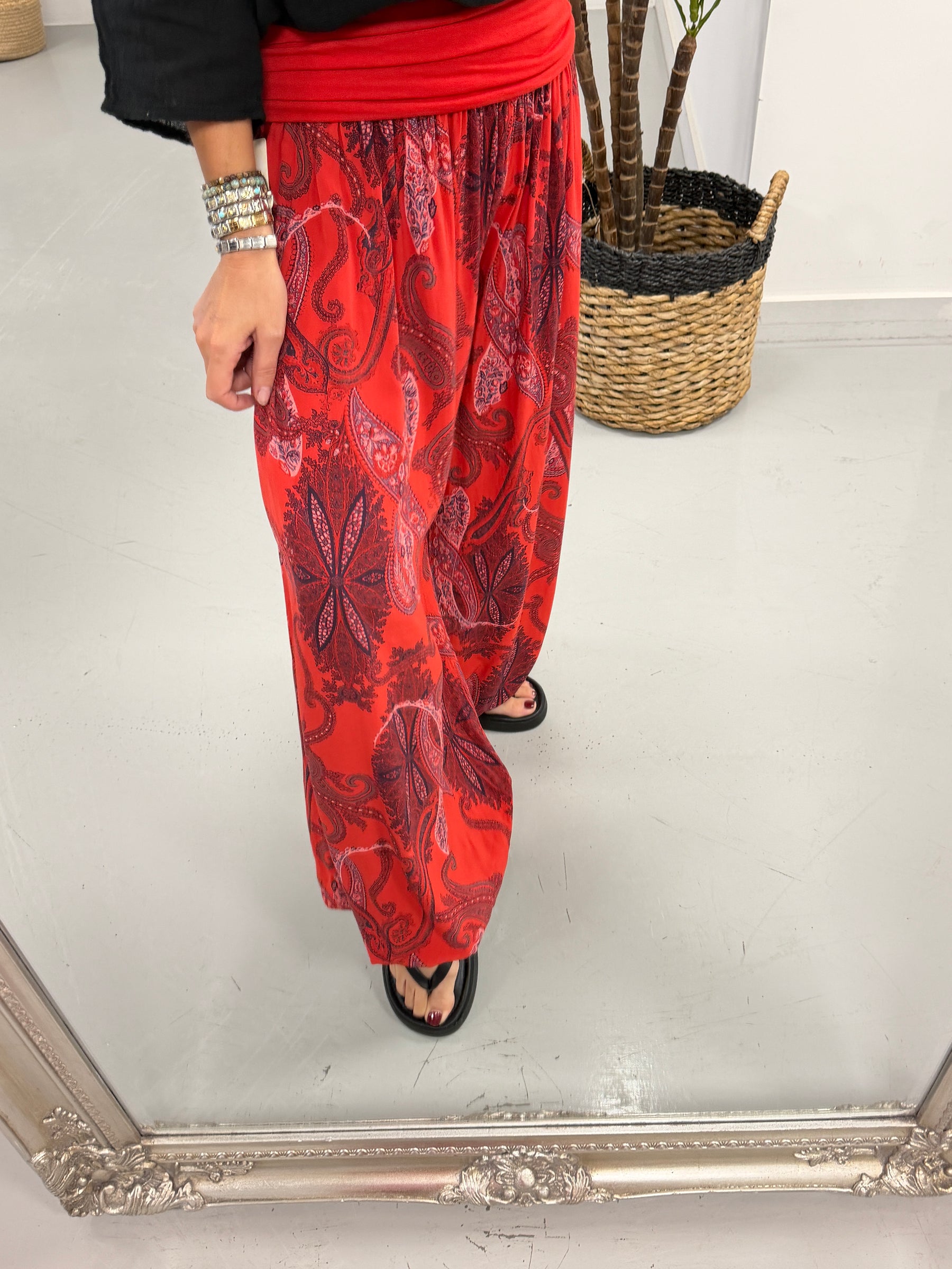 Ali Baba Slouch Pants - Red Paisley