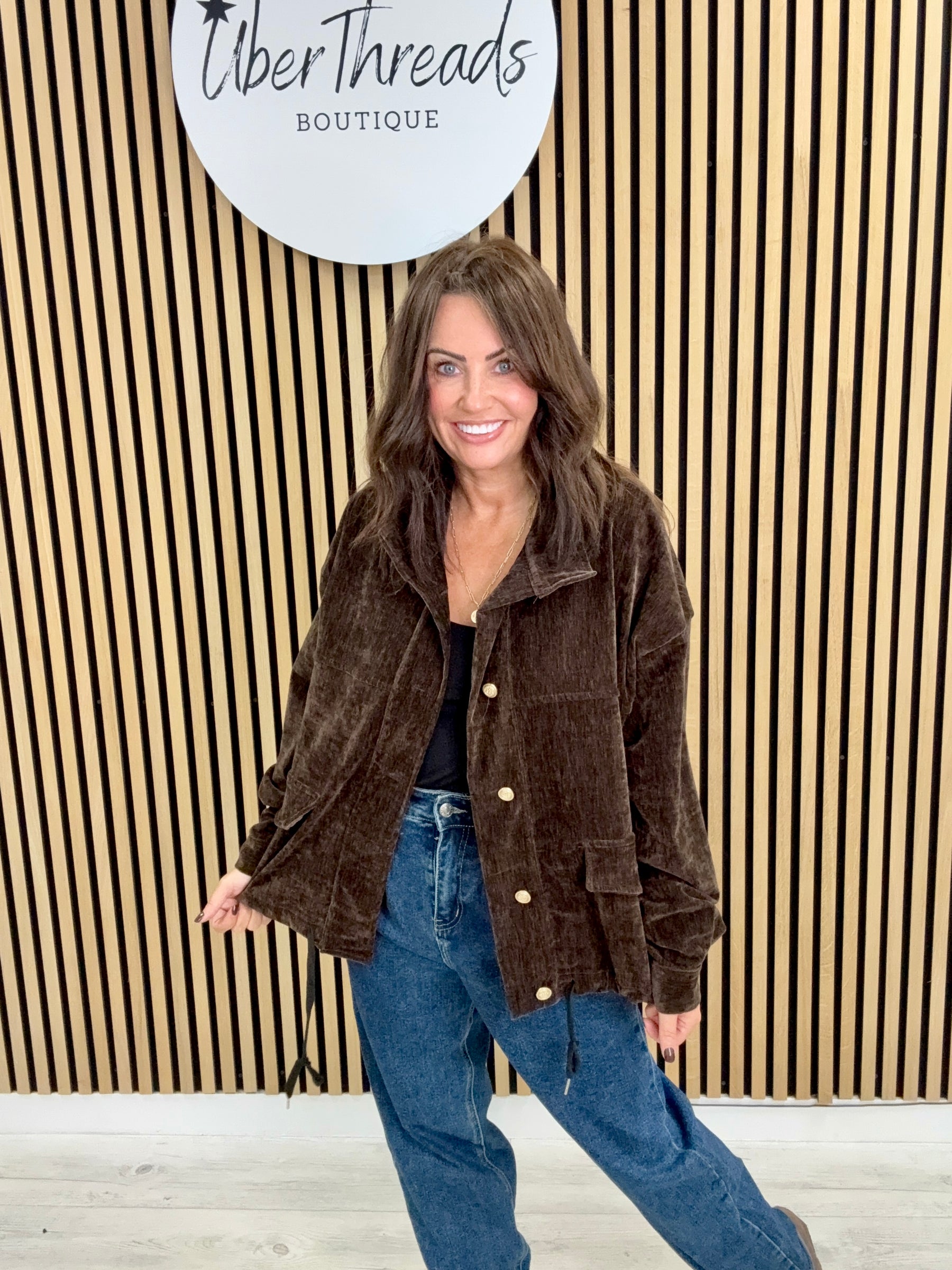 Ranch Funnel Neck Button Jacket  - Chocolate