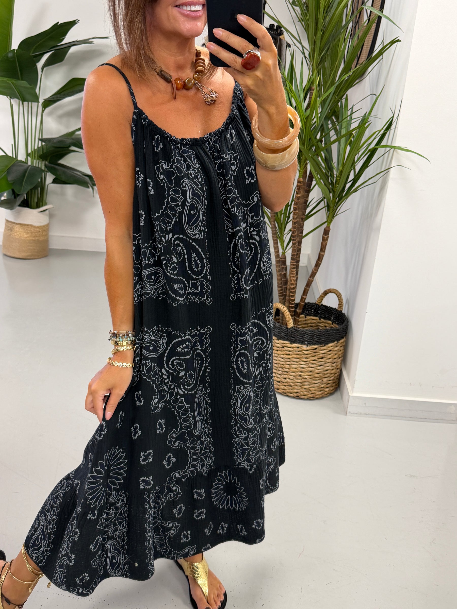 Valencia Bandana Midi Slouch Dress - Black