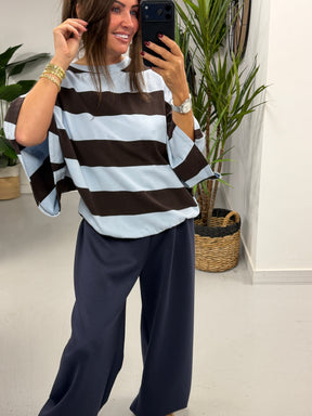 Sunset Stripe Elasticated Hem - Blue/Chocolate  (Size 10-16)