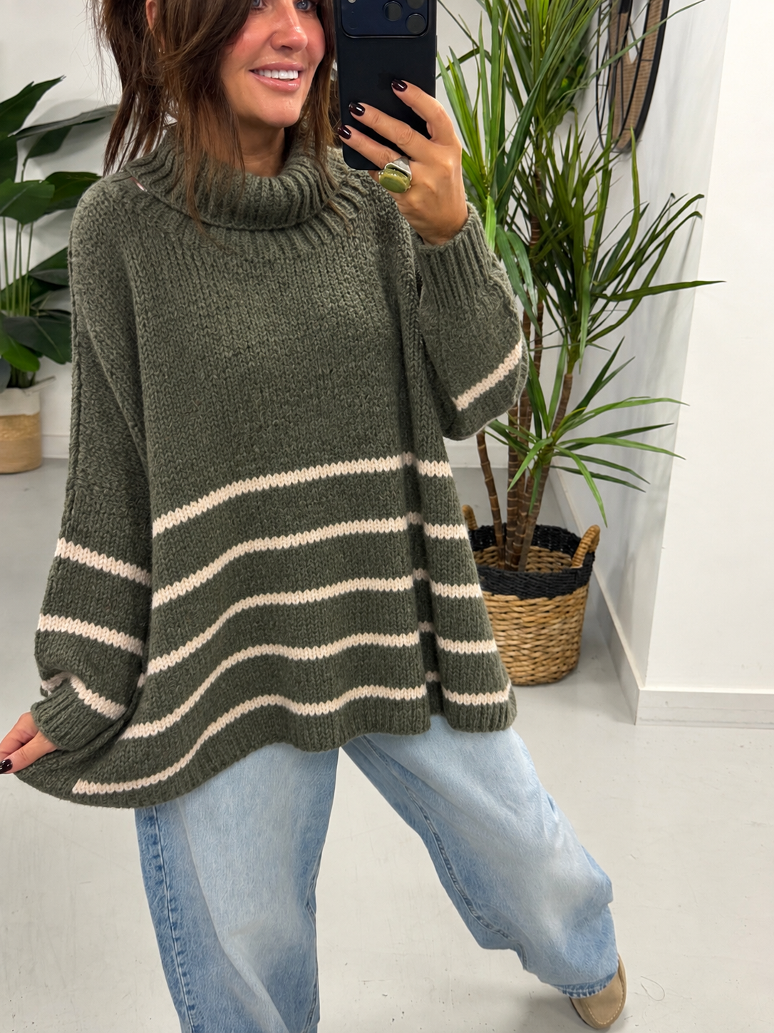 The Rustic Stripe Soft Knit - Khaki/Cream (Size 12-20)