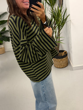 The Weekend Chill Stripe - Khaki/Black (Special Buy No Return) Size 10 - 16