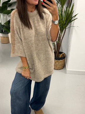 Stripe Long Line Knit  - Oatmeal/Camel