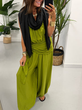 Wrap Crinkle Balloon Jumpsuit - Pistachio