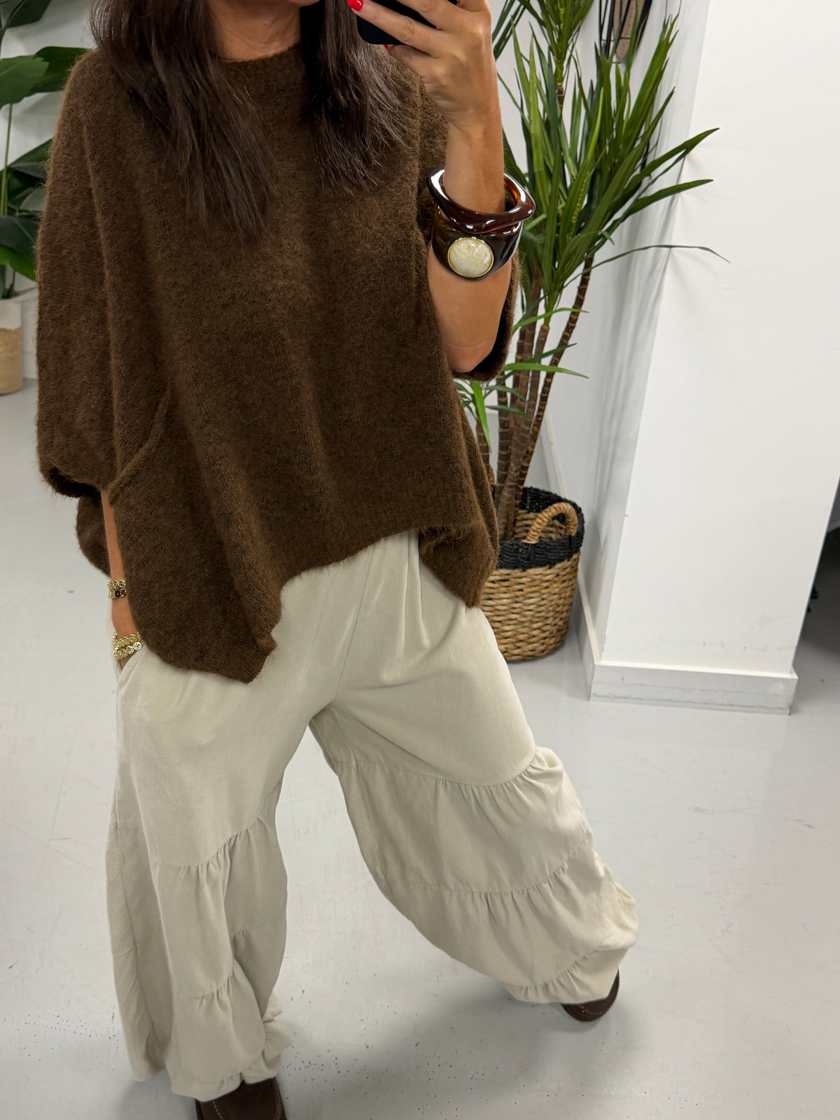 The Tiered Balloon Needlecord Trousers - Cream