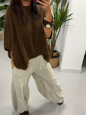 The Tiered Balloon Needlecord Trousers - Cream