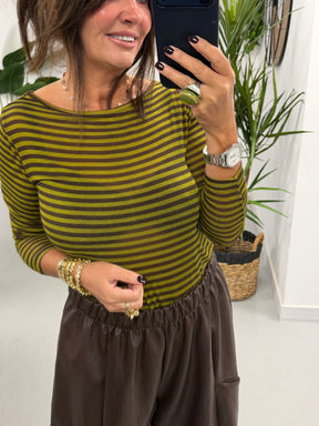 The Cashmere Blend Stripe Mesh - Green  (Size 8-14)