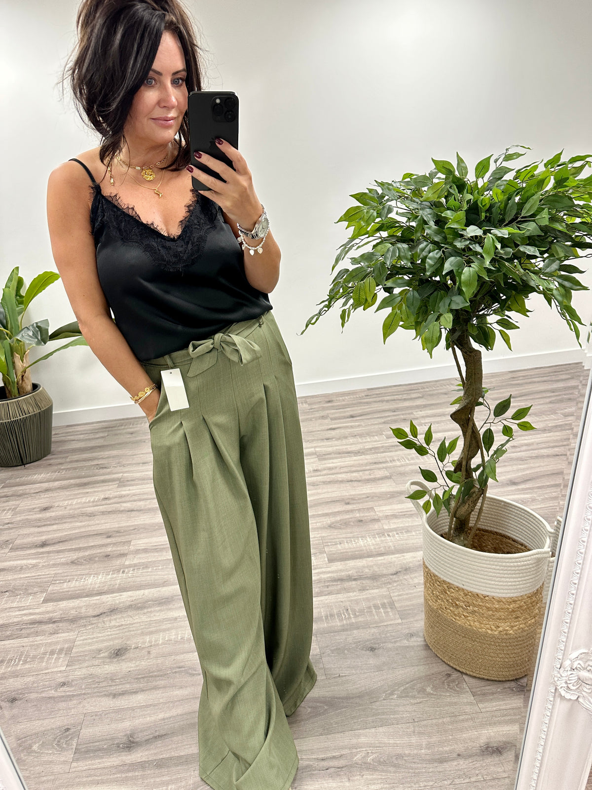 The Casey Belted Wide Leg Trousers - Khaki