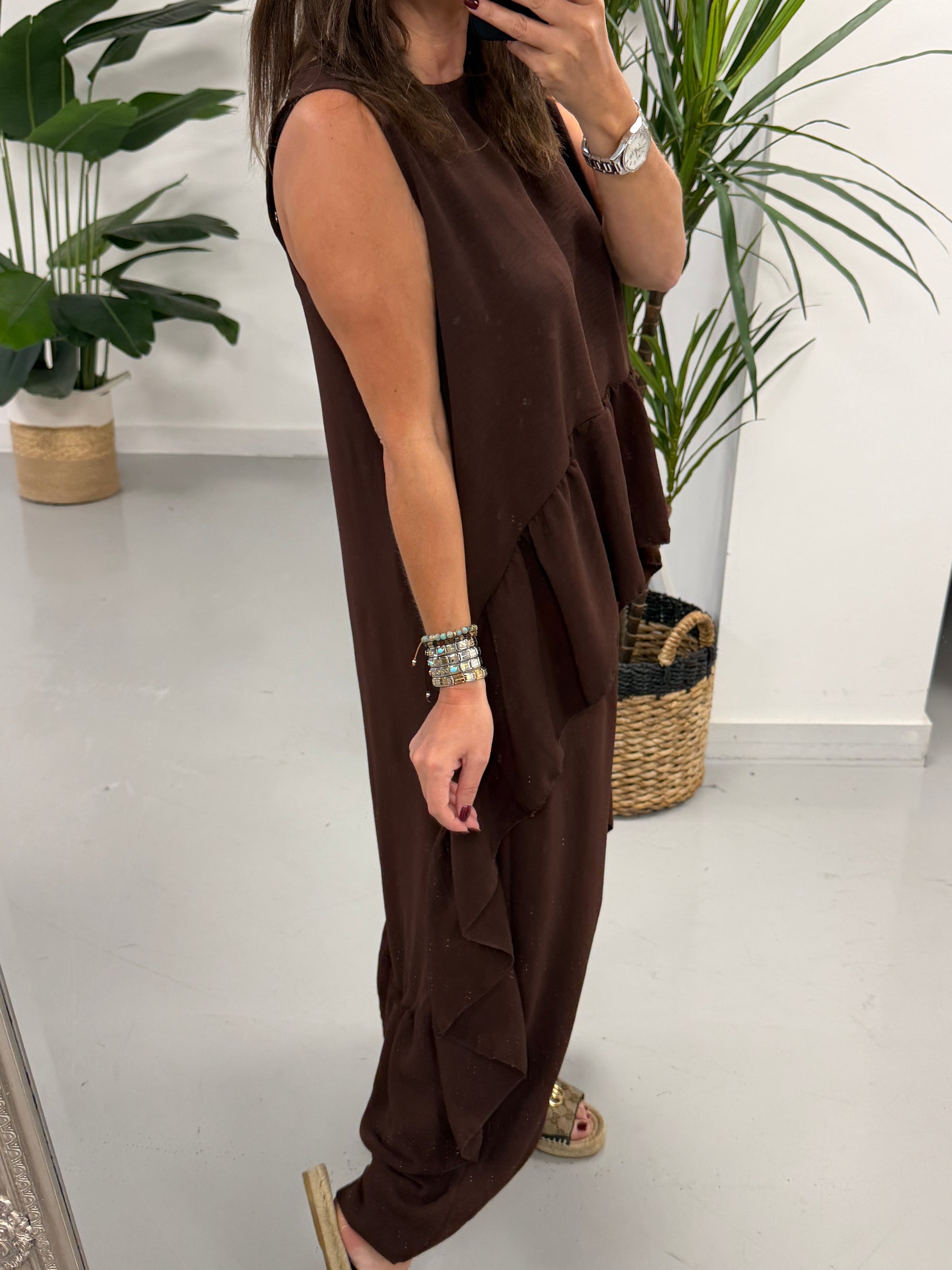 Valentina Hi Low Frill Two Piece - Chocolate